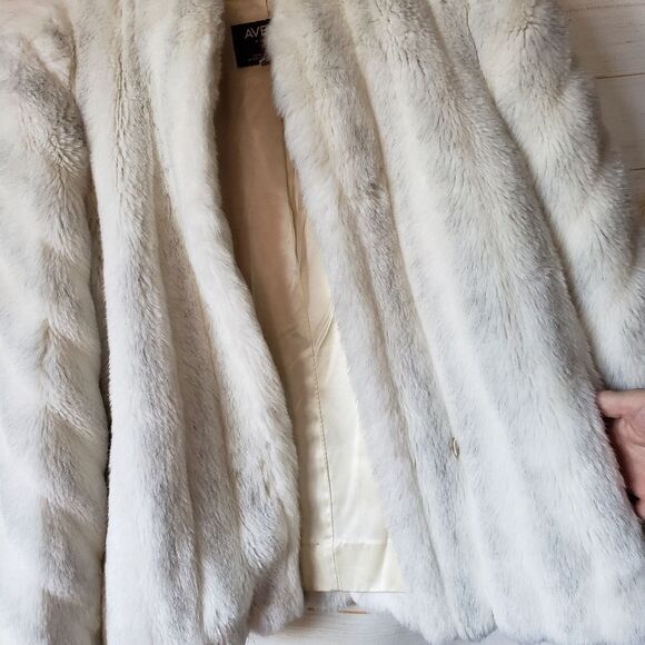 Vintage Avec Tu Glenoit Lined Faux Fur Coat 1970 Size 13 Made in USA Cream Gray - Picture 5 of 16
